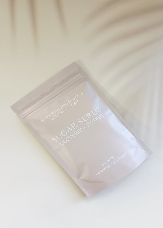 Sugar scrub packaging on a white background