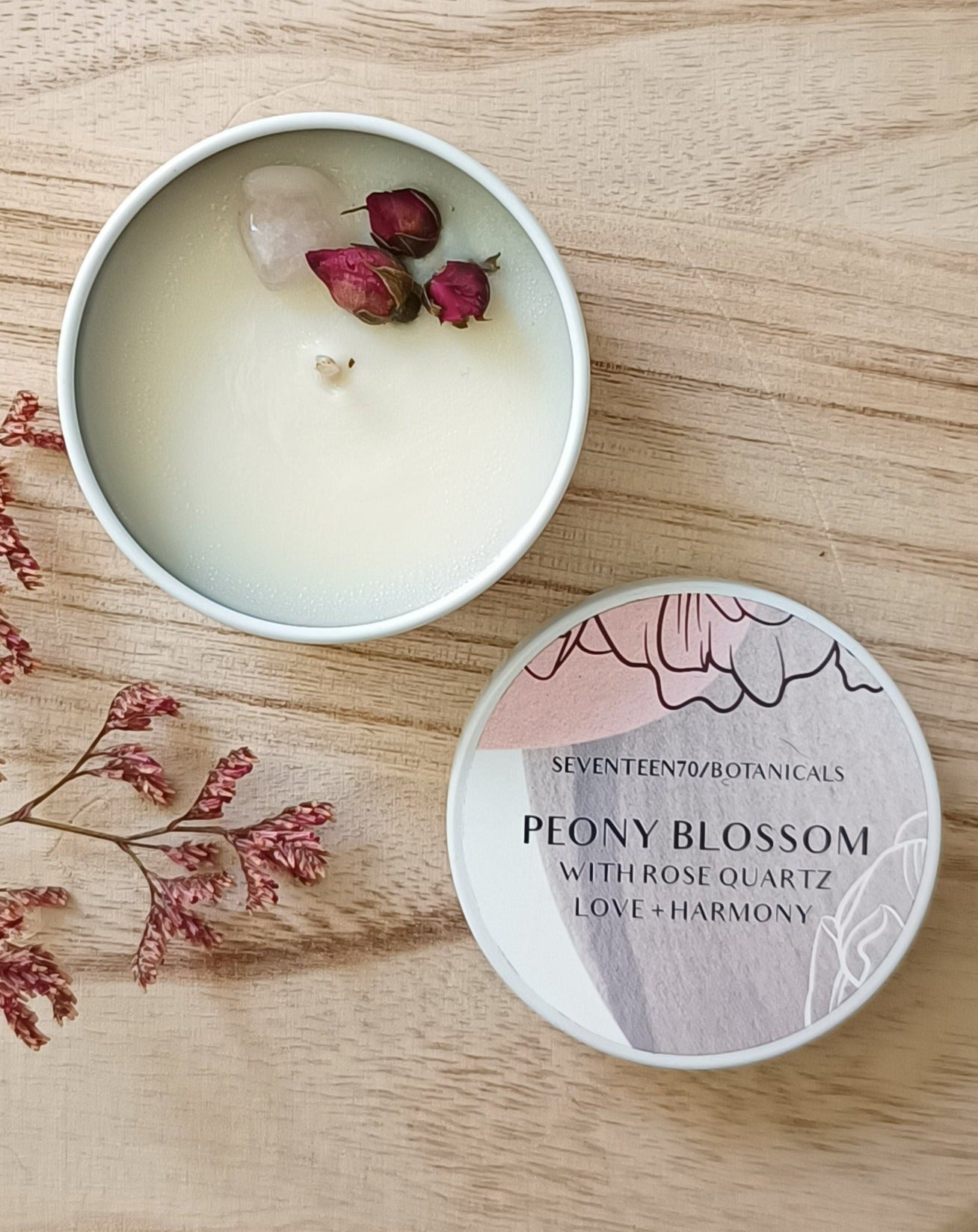 Peony blossom candle travel tin