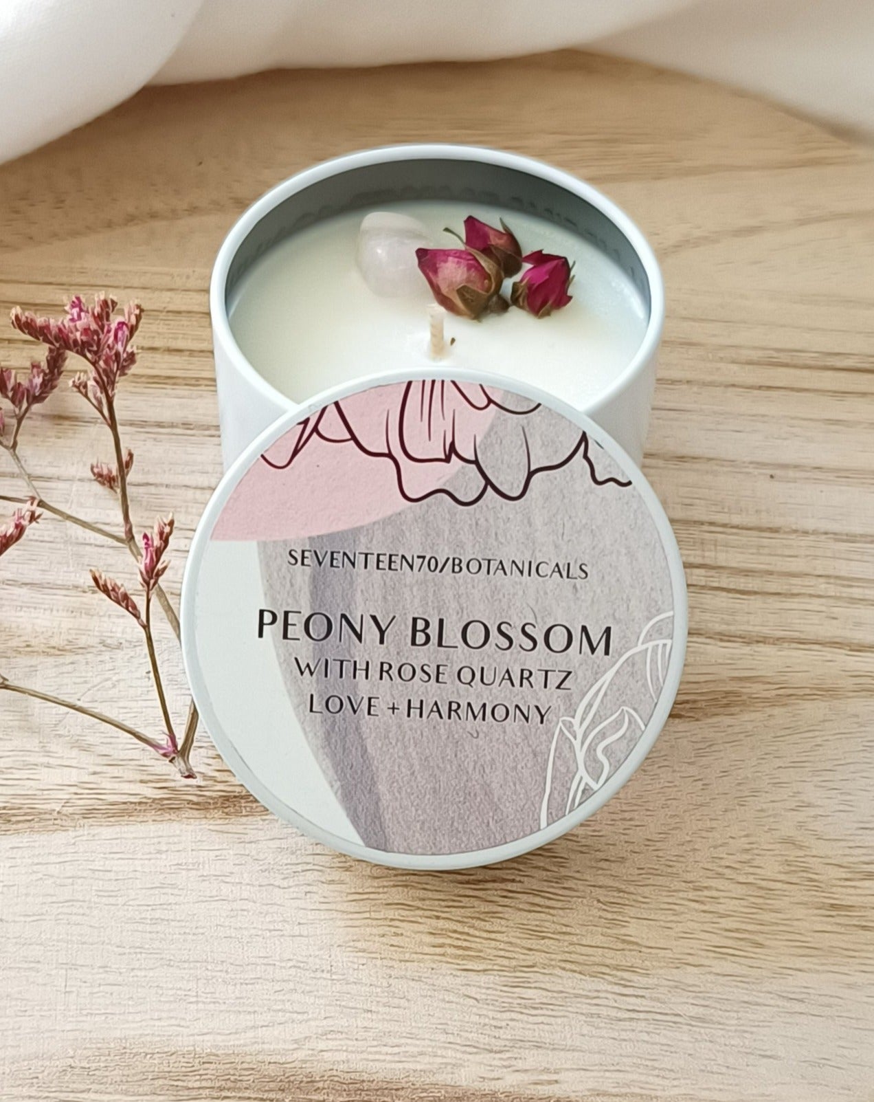 Peony blossom candle travel tin