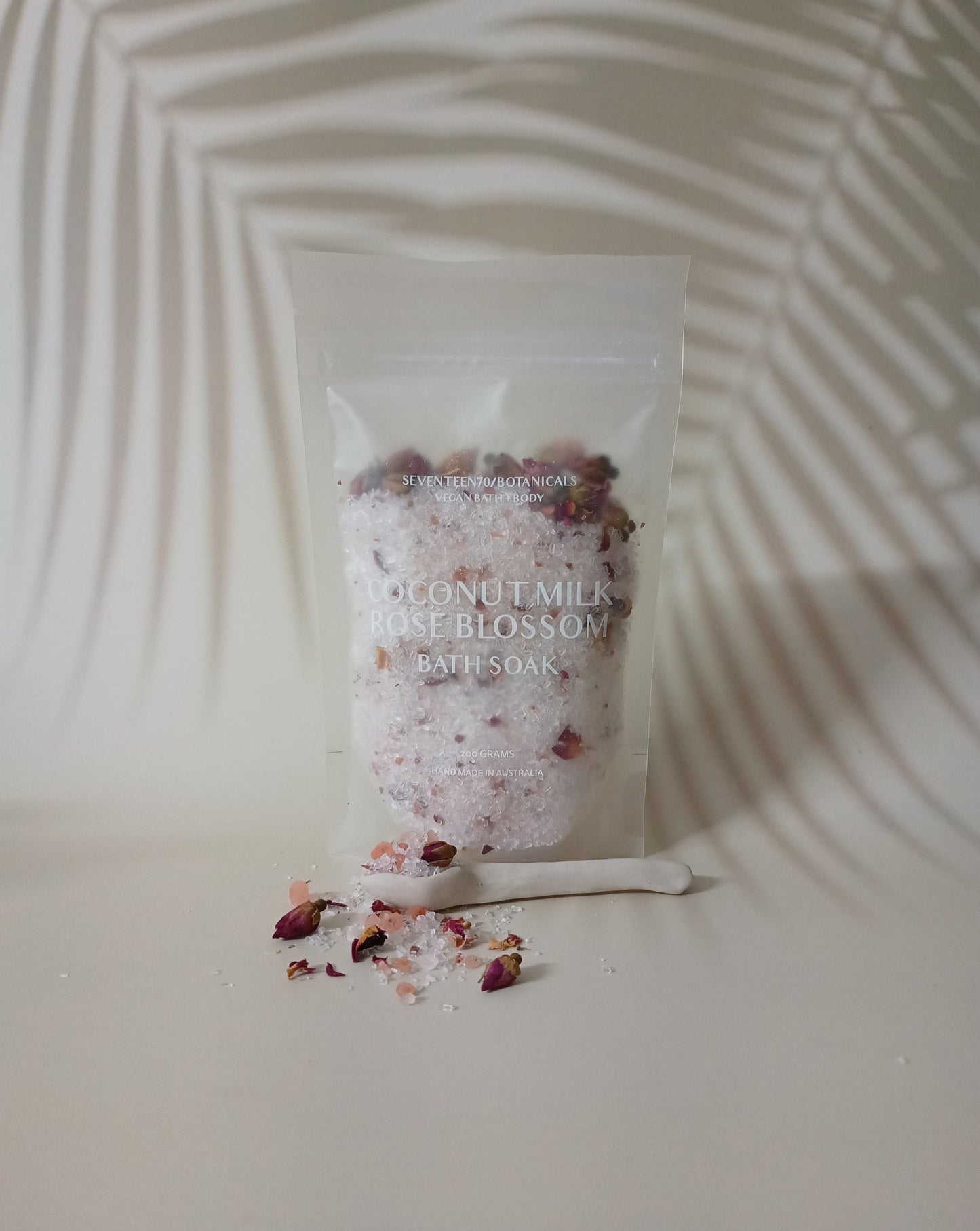 bath salts with rose petals and coconut