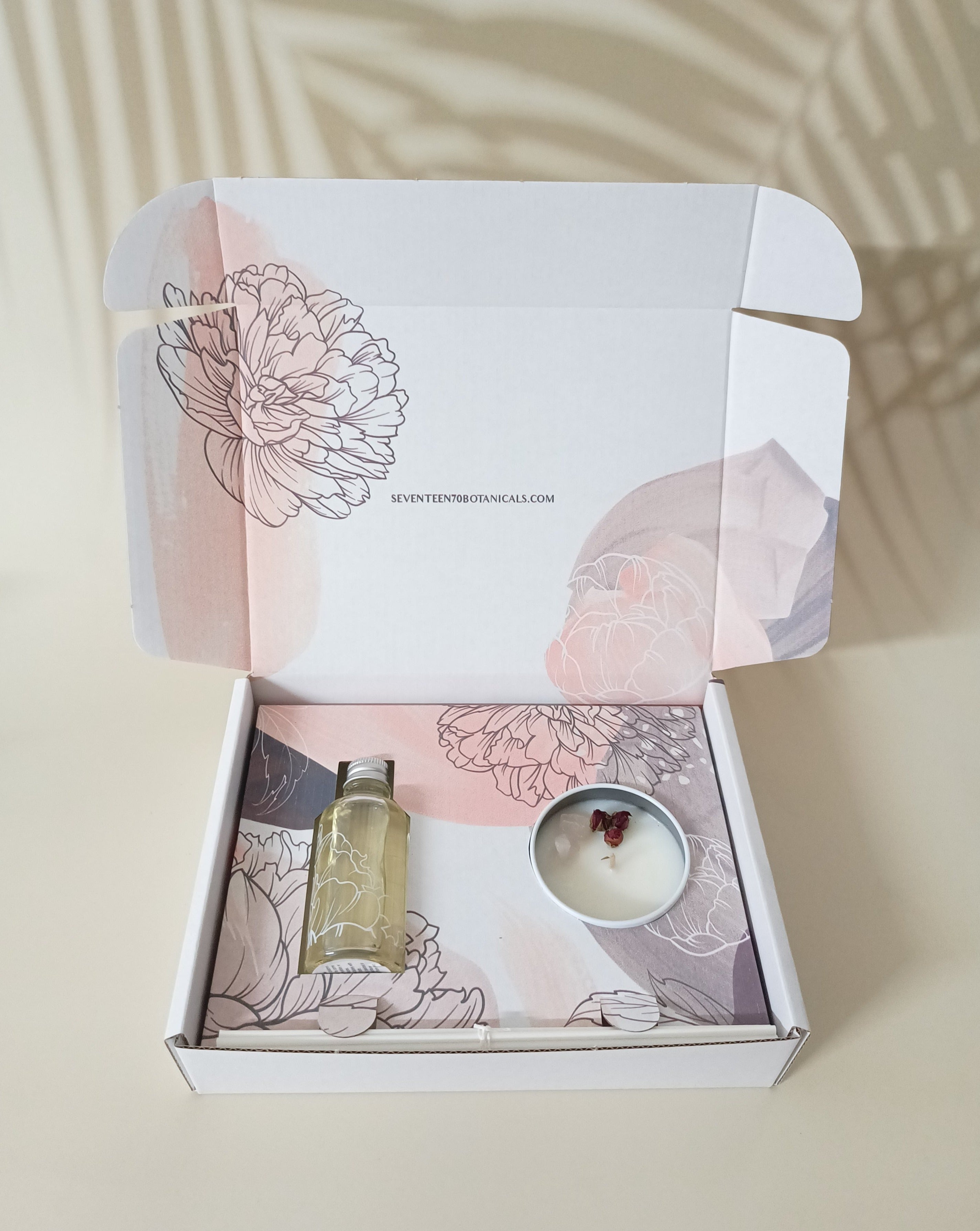 Pink Peony Mini Candle & Diffuser Gift Set with Rose Quartz Crystal ...