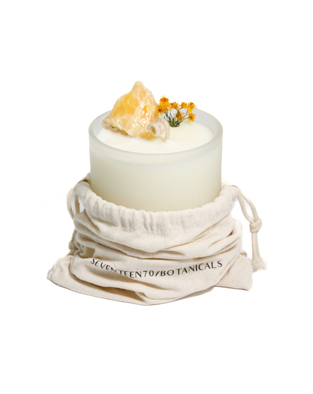 golden wattle soy candle with yellow calcite