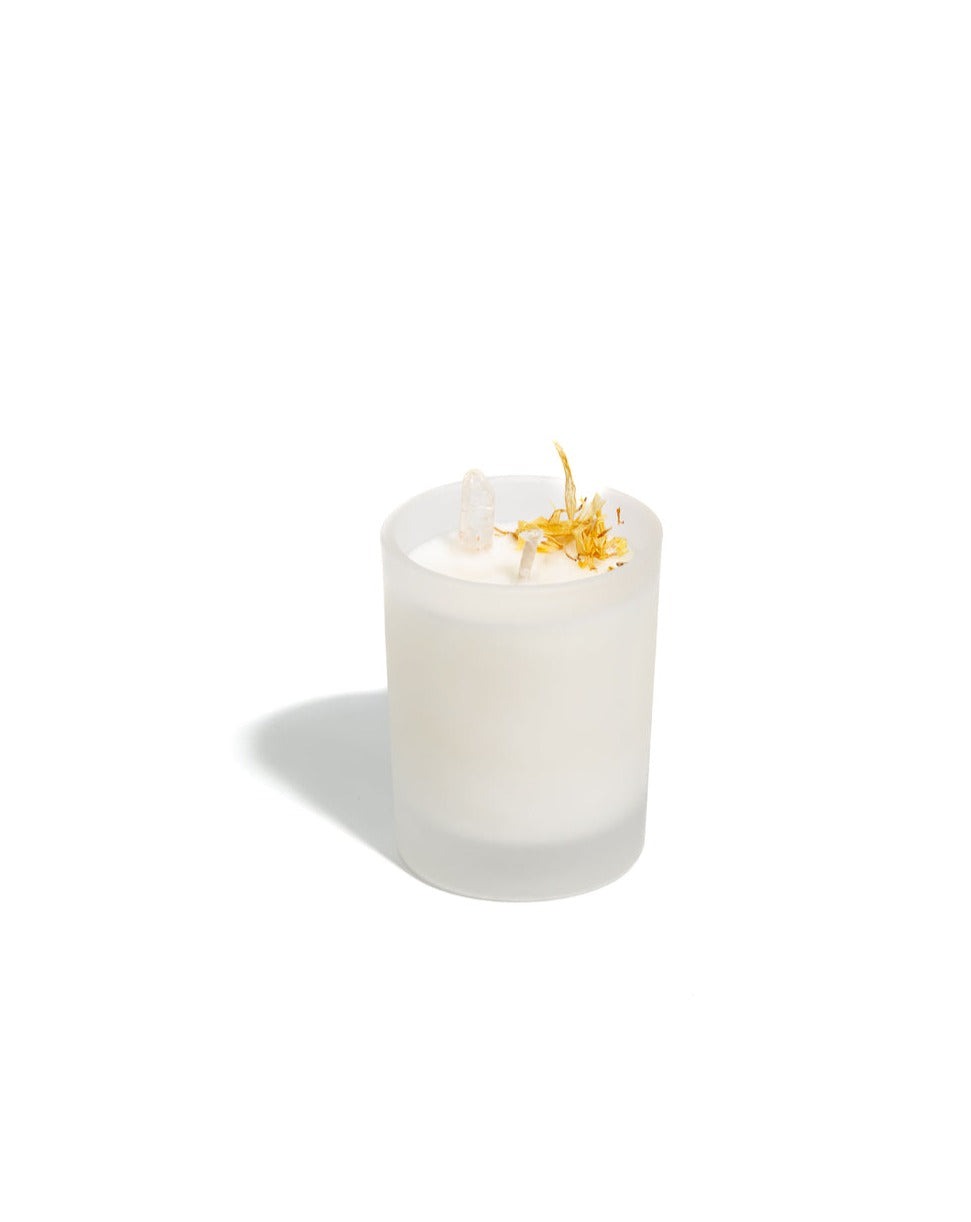 mini sea salt caramel soy candle with clear quartz
