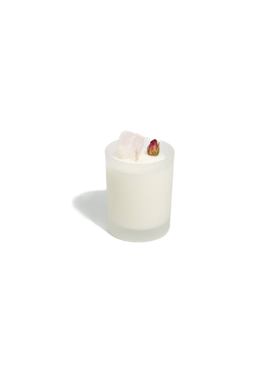 mini peony soy candle with rose quartz